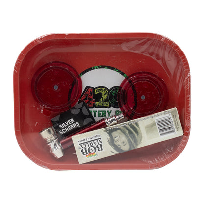 Rolling Tray Pack - Red (Tray, Grinder, Pipe, Papers, Screens)