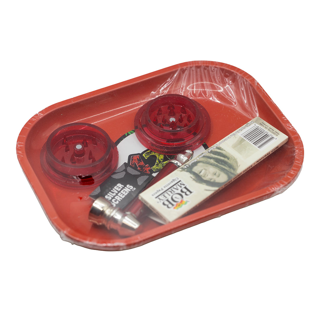 Rolling Tray Pack - Red (Tray, Grinder, Pipe, Papers, Screens)