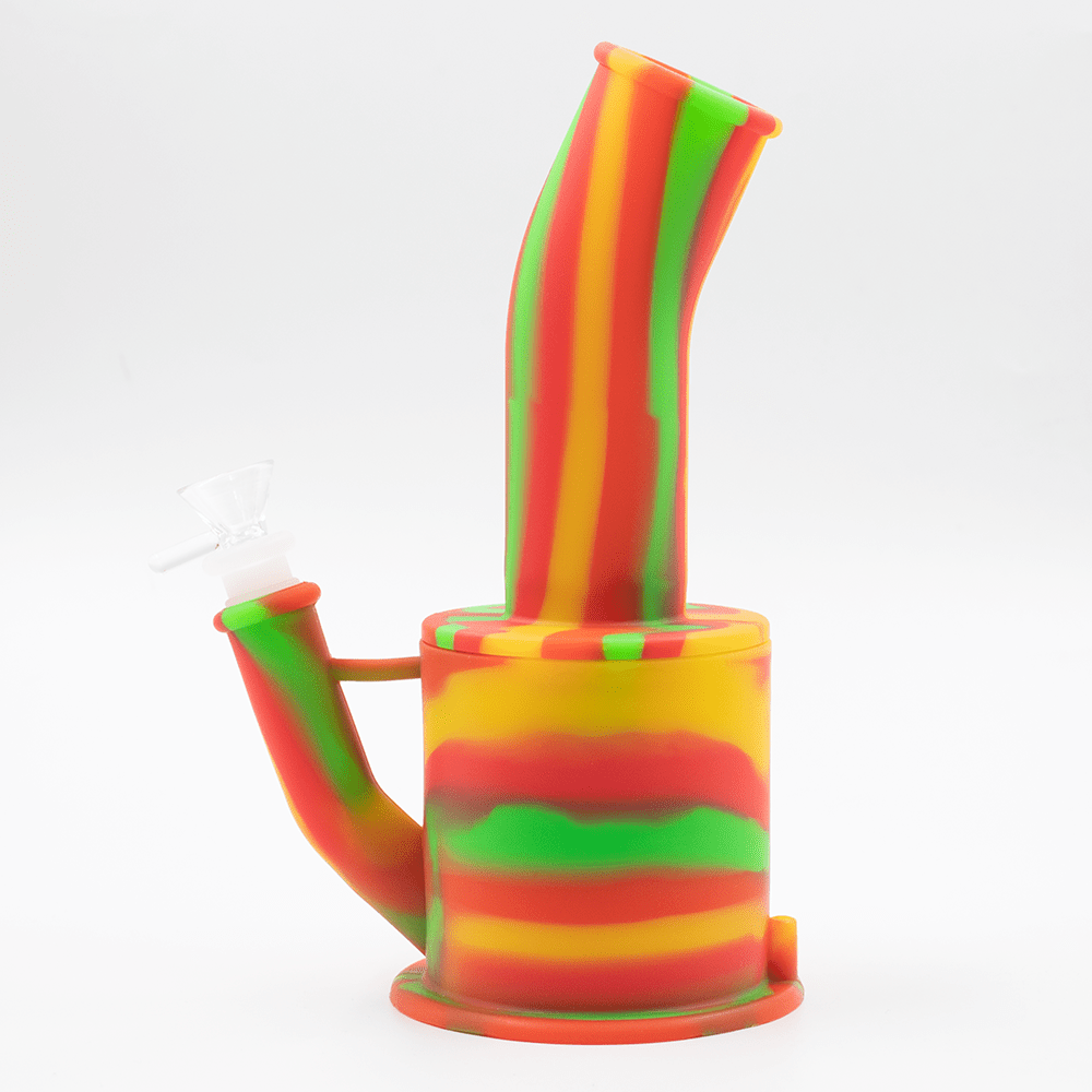 Bent Short Stack Silicone Bong - Black & Purple Planet X