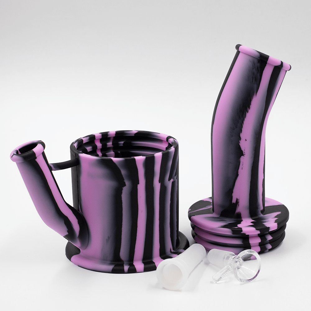 Bent Short Stack Silicone Bong - Black & Purple Planet X