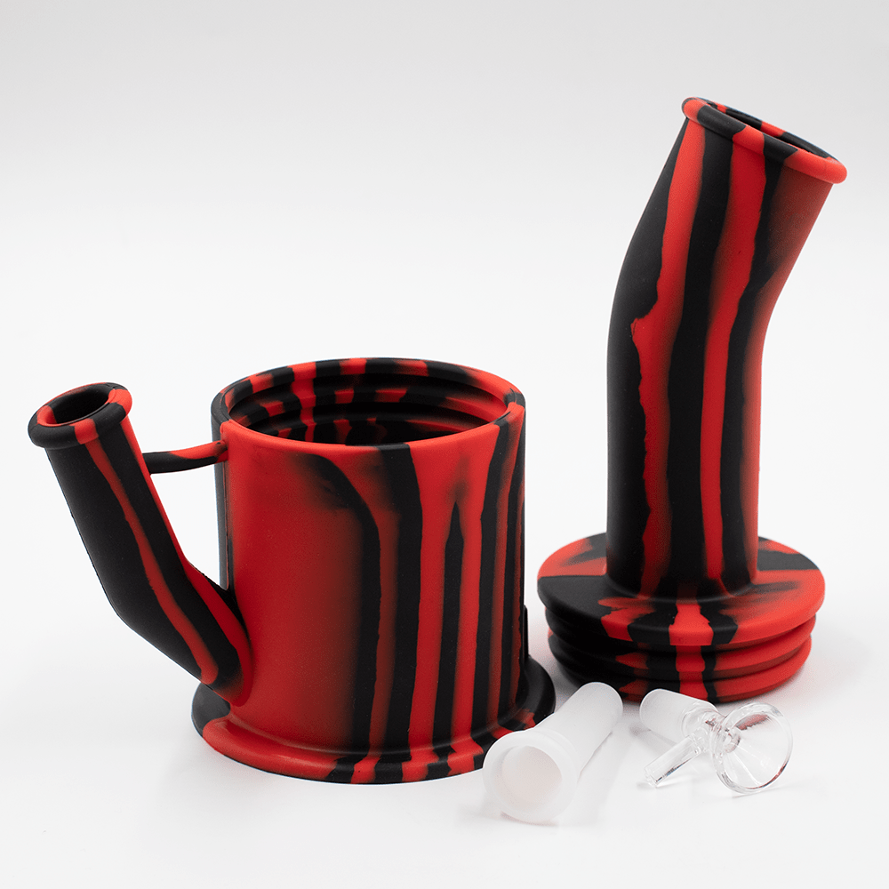 Bent Short Stack Silicone Bong - Black & Purple Planet X