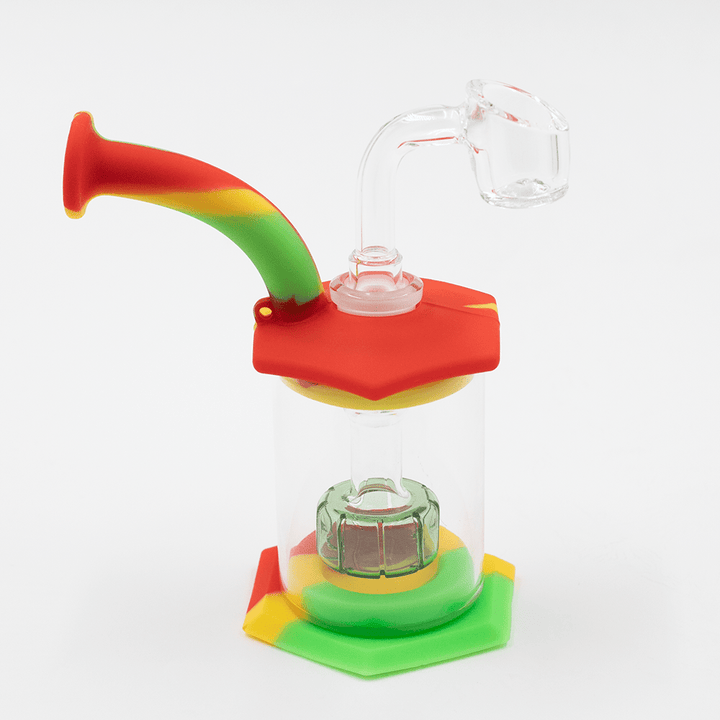 Mini Carousel Hexagon Silicone/Glass Bong - Rasta Planet X