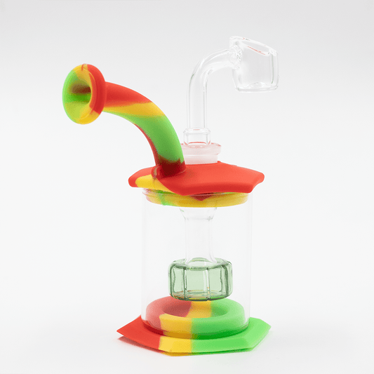 Mini Carousel Hexagon Silicone/Glass Bong - Rasta Planet X
