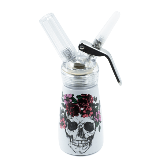 CREAM DISPENSER - 237ml  Floral Skull White