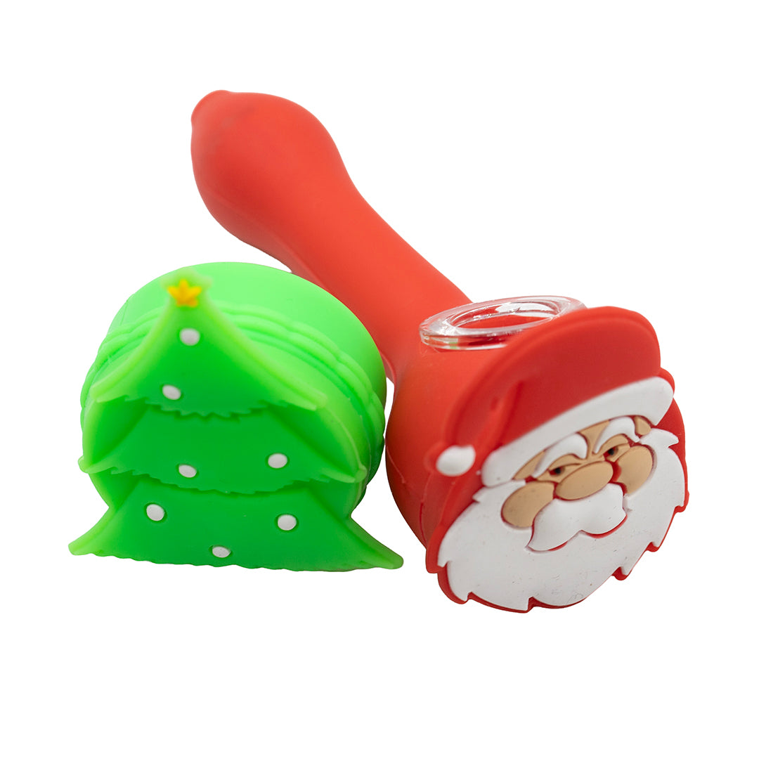Silicone Pipe Set - Santa Head /w Christmas Tree Storage Jar