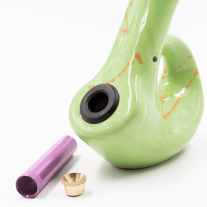 Walking Man Ceramic Bong - Green (Orange Splatter) Waterfall