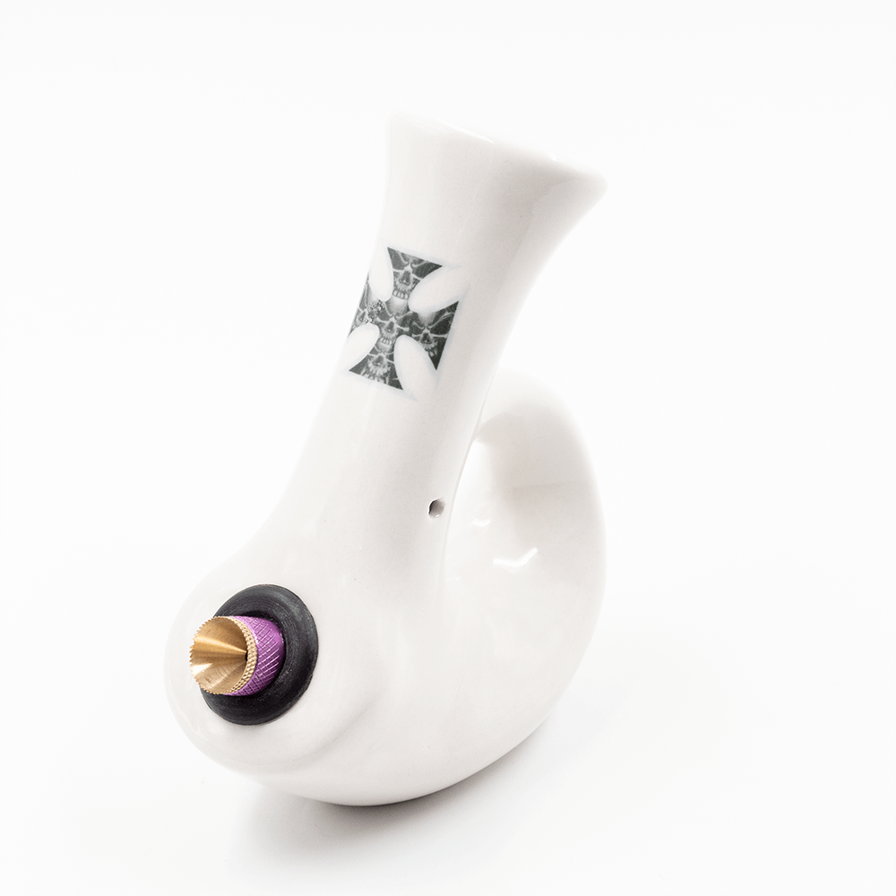 Walking Man Ceramic Bong - White (Skull Cross) Waterfall