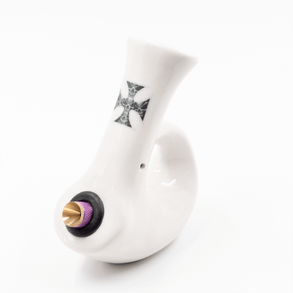 Walking Man Ceramic Bong - White (Skull Cross) Waterfall