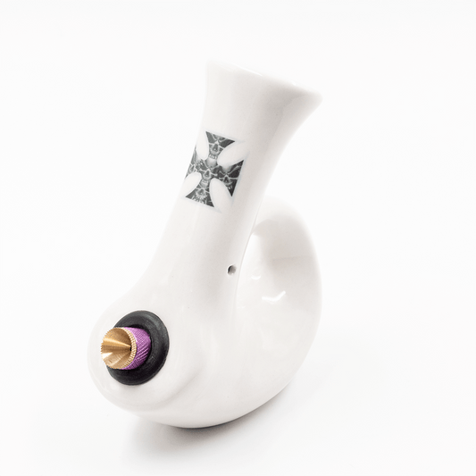 Walking Man Ceramic Bong - White (Skull Cross) Waterfall