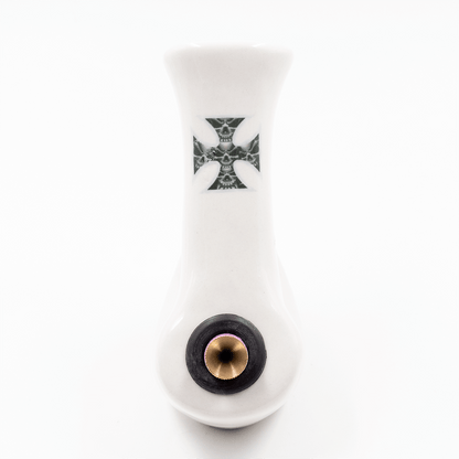 Walking Man Ceramic Bong - White (Skull Cross) Waterfall