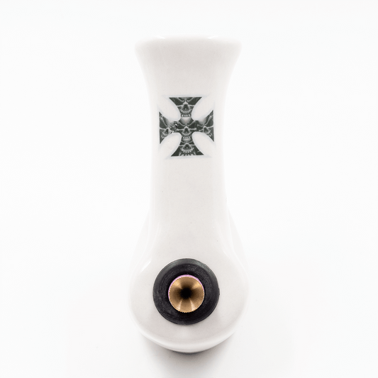 Walking Man Ceramic Bong - White (Skull Cross) Waterfall