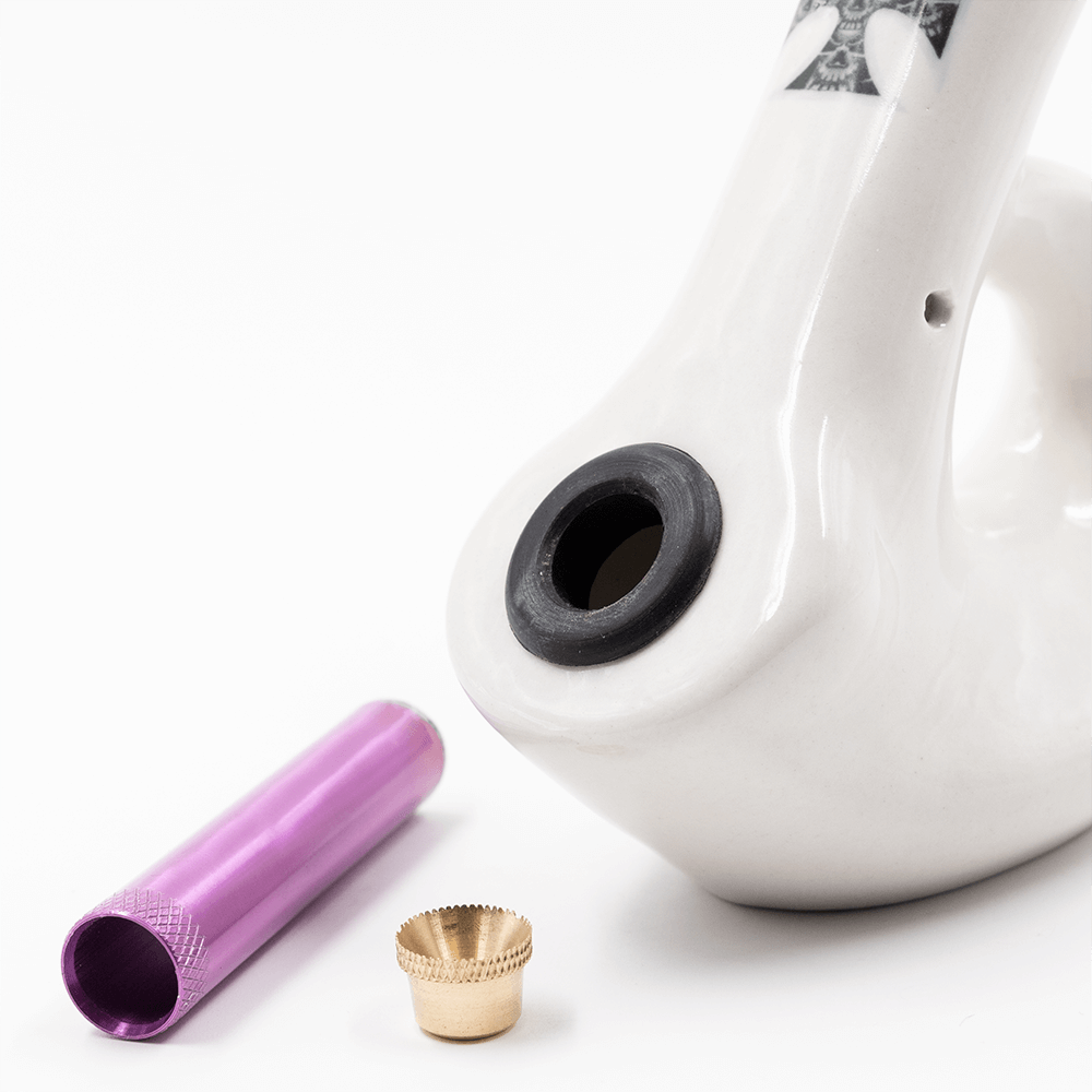 Walking Man Ceramic Bong - White (Skull Cross) Waterfall