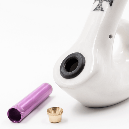 Walking Man Ceramic Bong - White (Skull Cross) Waterfall