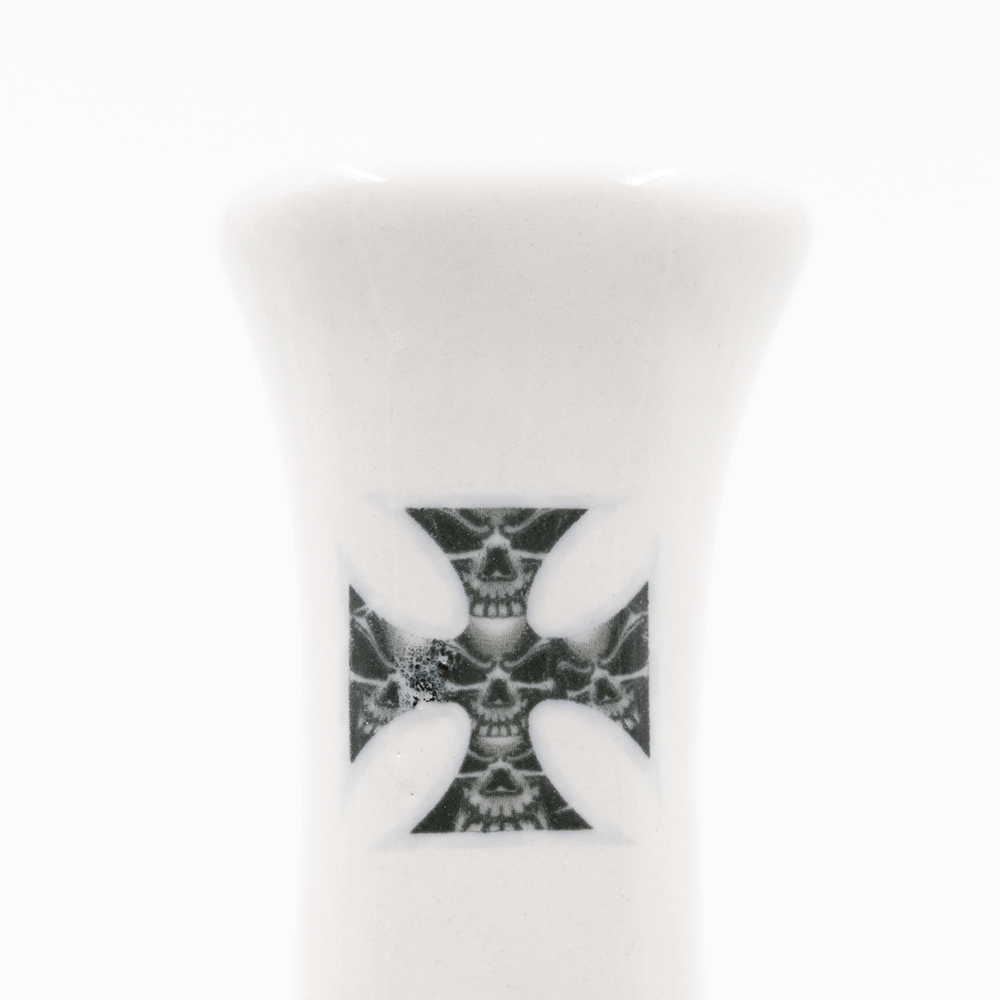 Walking Man Ceramic Bong - White (Skull Cross) Waterfall