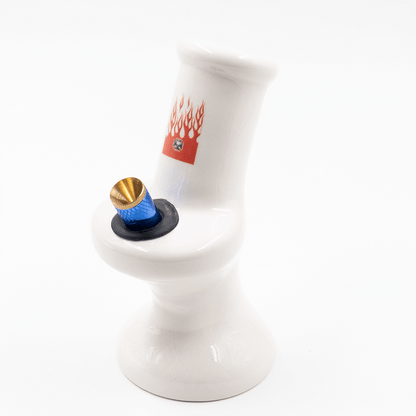 Red Flames Ceramic Bong - White The Bong Shop