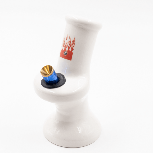 Red Flames Ceramic Bong - White The Bong Shop