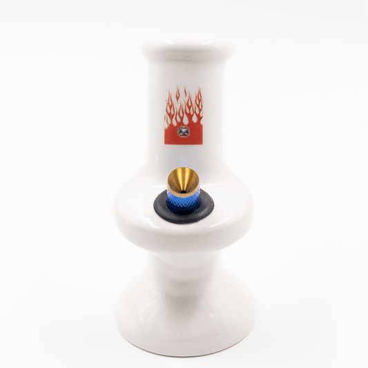 Red Flames Ceramic Bong - White The Bong Shop