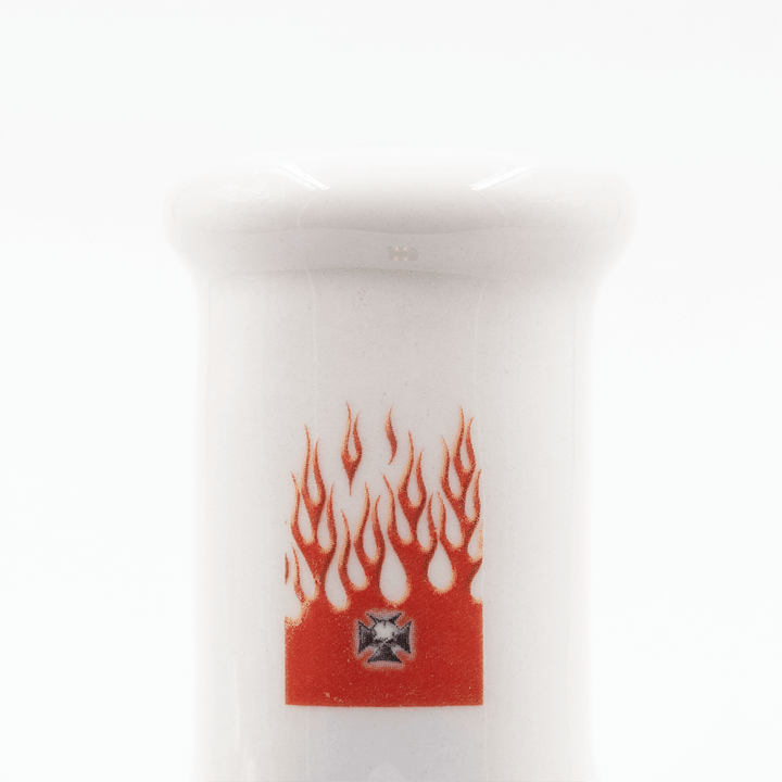 Red Flames Ceramic Bong - White The Bong Shop