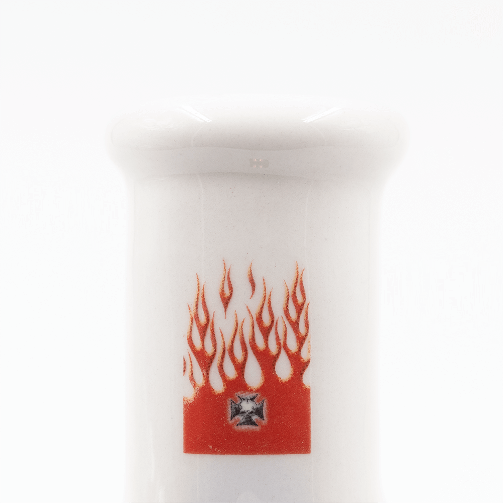 Red Flames Ceramic Bong - White The Bong Shop