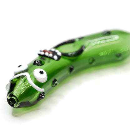 Glass Pipe -Curved 'Pickle Rick' Pipe Green 11cm The Bong Shop