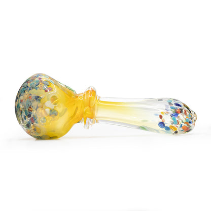 GLASS PIPE - 12cm AMBER/PEARL W/CONFETTI ROUND BOWL