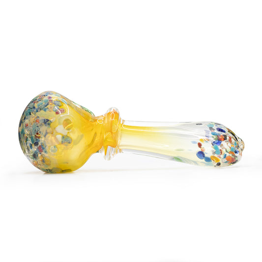 GLASS PIPE - 12cm AMBER/PEARL W/CONFETTI ROUND BOWL