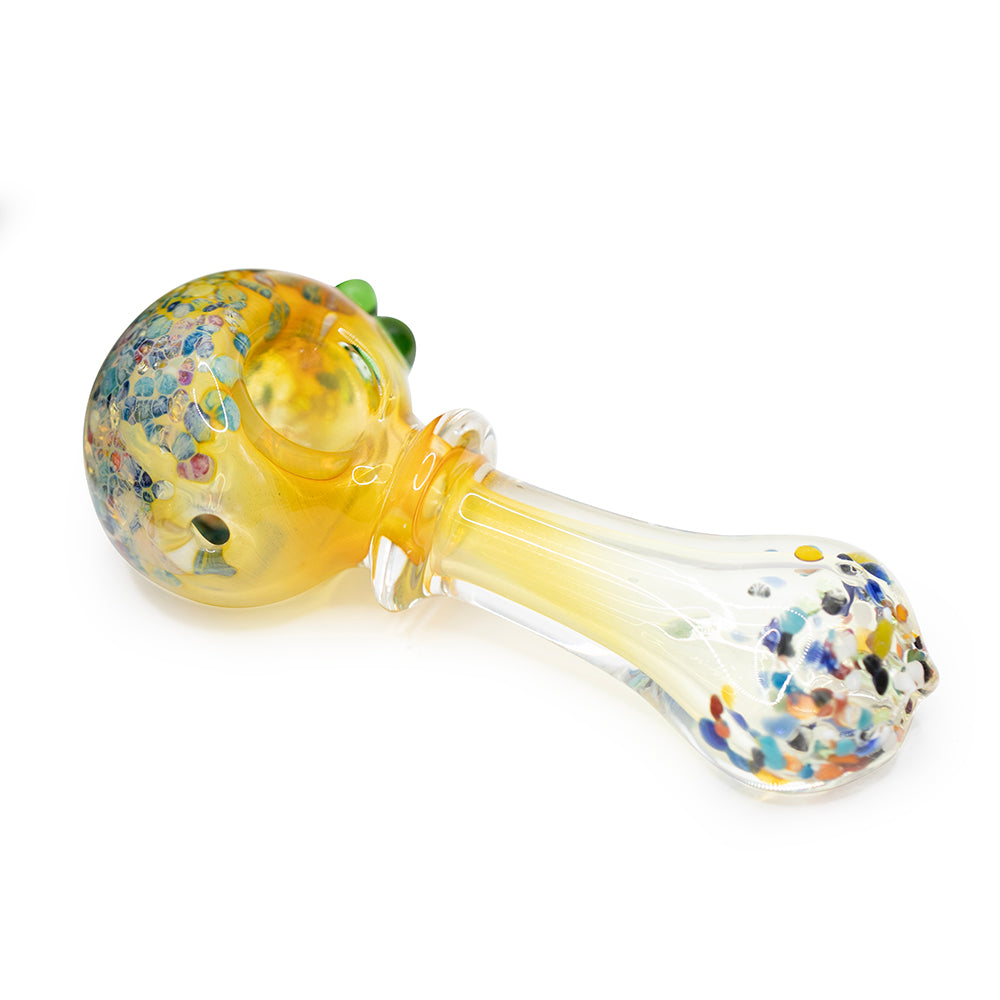 GLASS PIPE - 12cm AMBER/PEARL W/CONFETTI ROUND BOWL