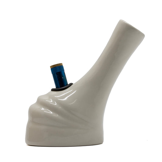 CERAMIC BONG - MOLTEN WHITE MIXED DECALS BONZA STEM 15cmH