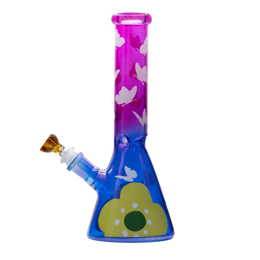Glass Bong Purple/Blue - Flower Power and Butterflies