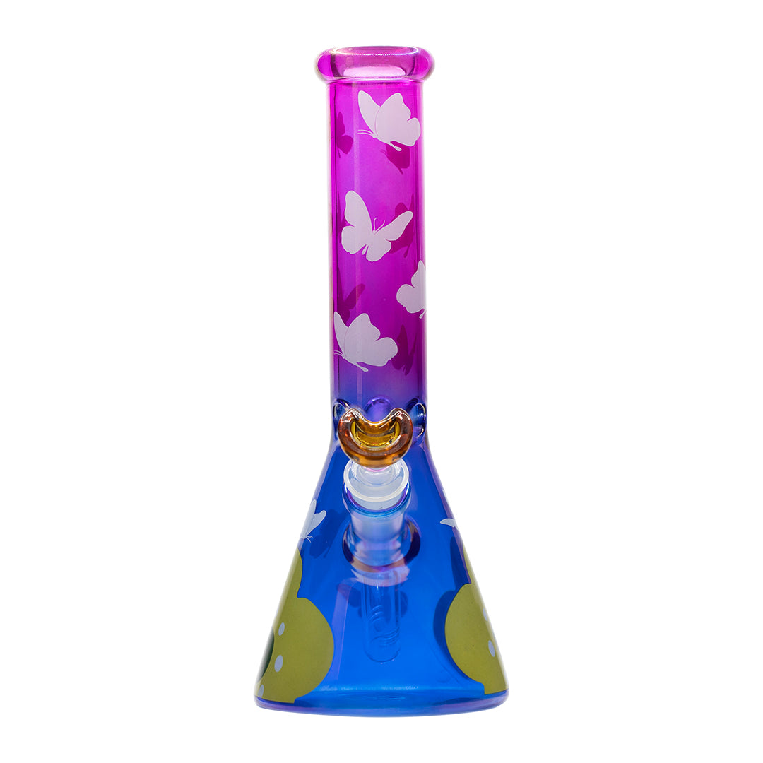 Glass Bong Purple/Blue - Flower Power and Butterflies