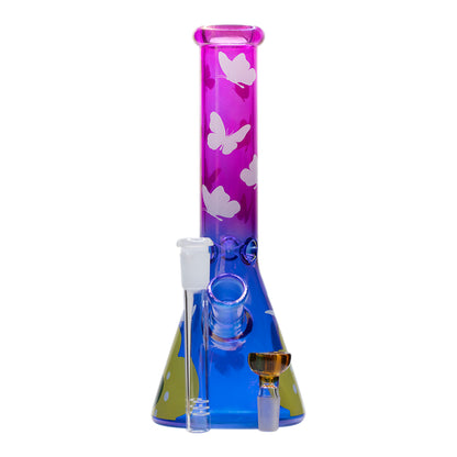 Glass Bong Purple/Blue - Flower Power and Butterflies