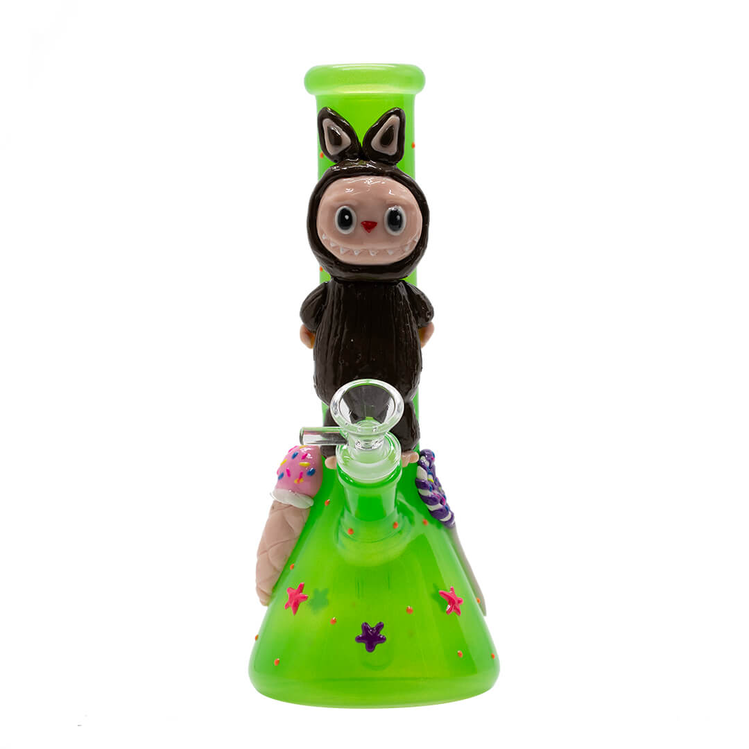 Green Bong with Brown Lafufu - Glass Bong