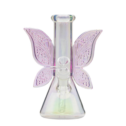 Pink Butterfly Flask Glass Bong