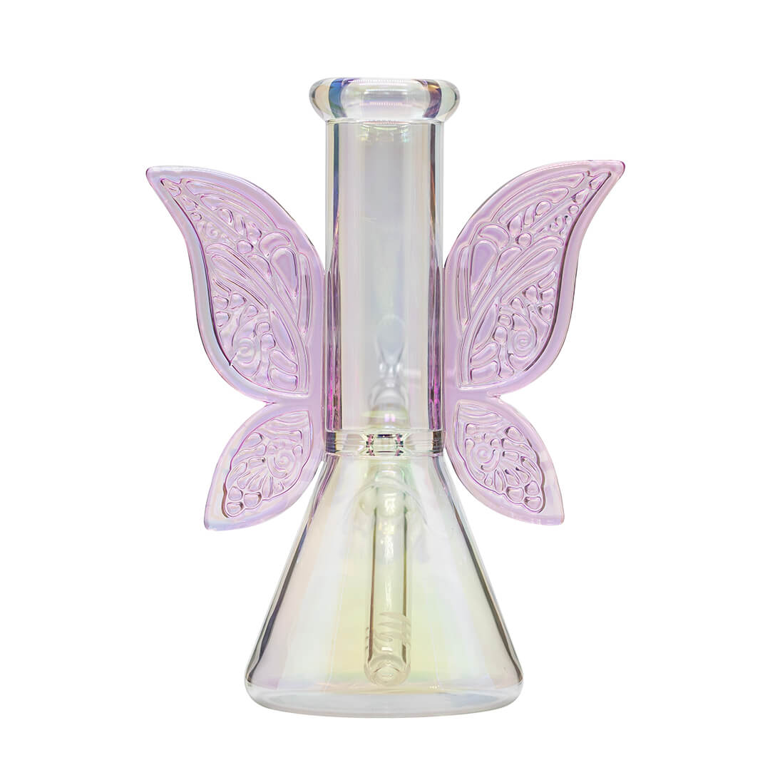 Pink Butterfly Flask Glass Bong
