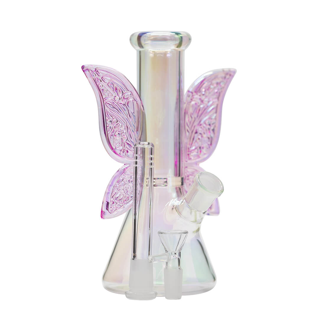 Pink Butterfly Flask Glass Bong