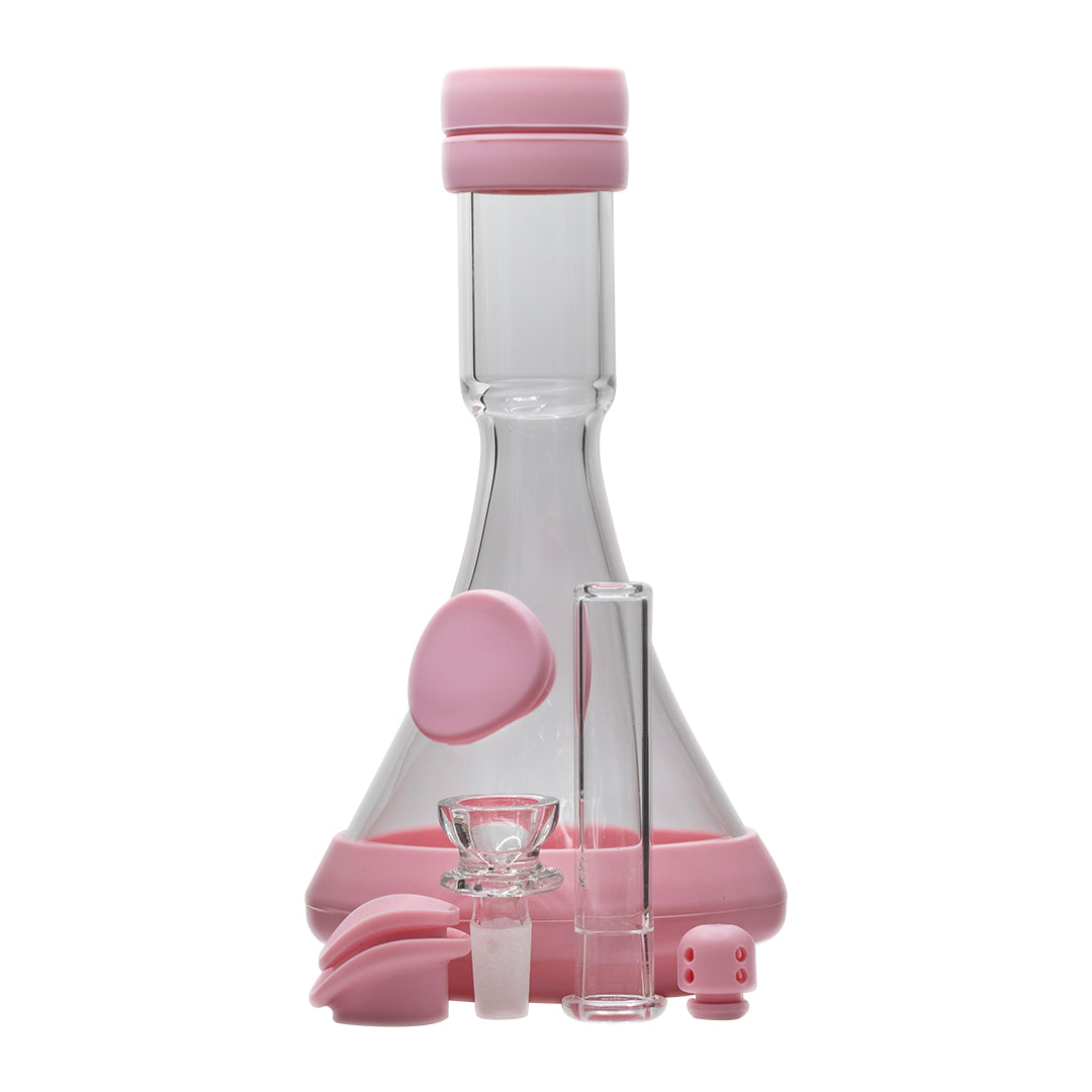Glass Beaker Bong Pink w Silicone Parts