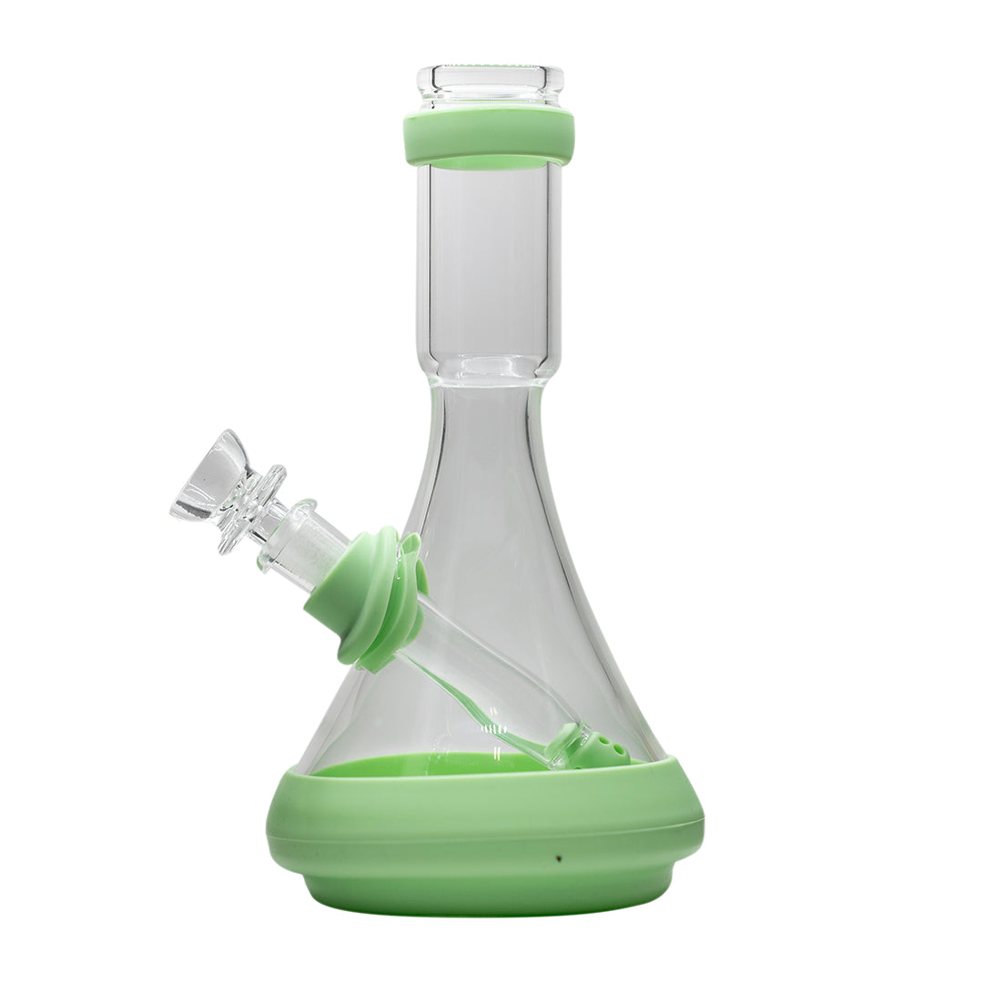 Glass Beaker Bong - Jellybean w Green Silicone Accessories