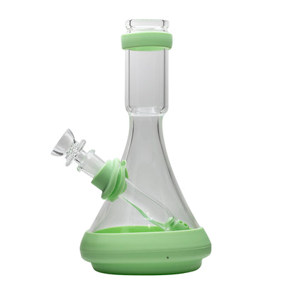Glass Beaker Bong - Jellybean w Green Silicone Accessories