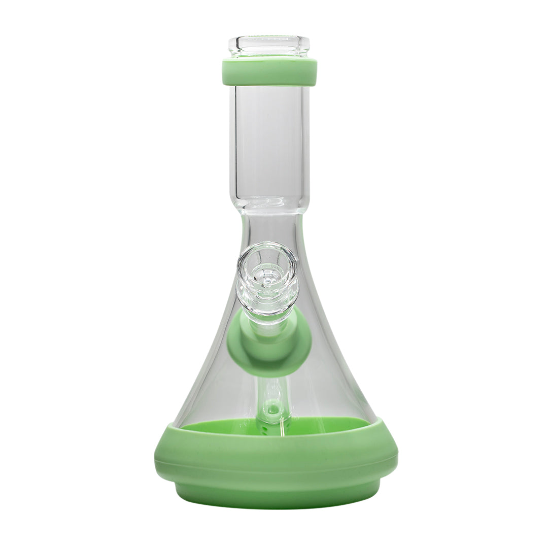 Glass Beaker Bong - Jellybean w Green Silicone Accessories