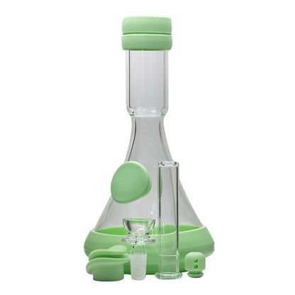 Glass Beaker Bong - Jellybean w Green Silicone Accessories