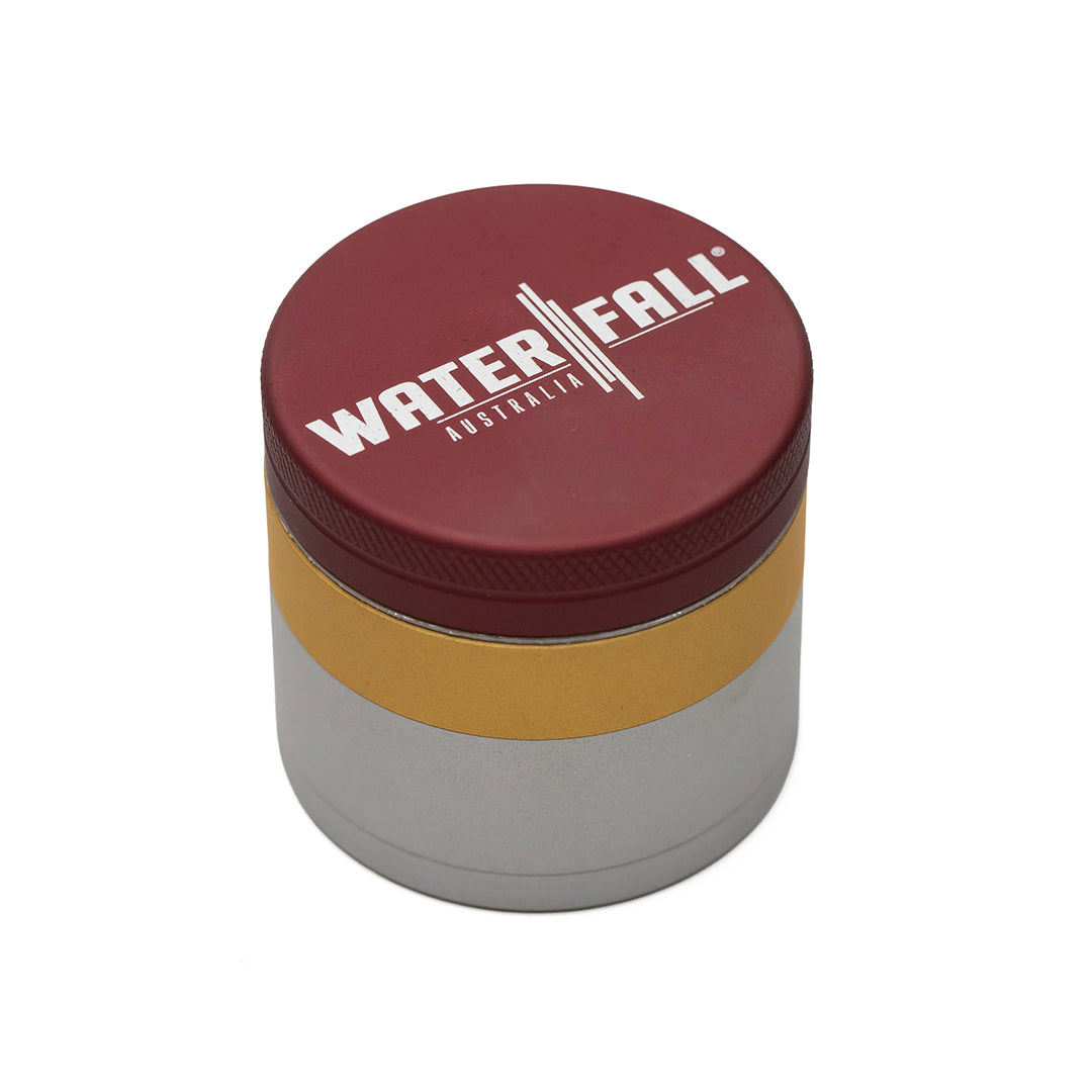 Waterfall 4 Part Grinder 50mm Red, Gold, Grey