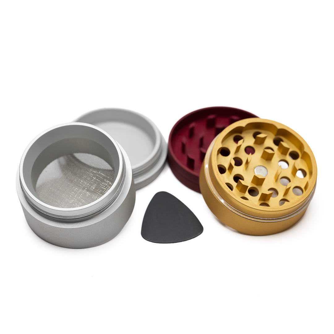 Waterfall 4 Part Grinder 50mm Red, Gold, Grey