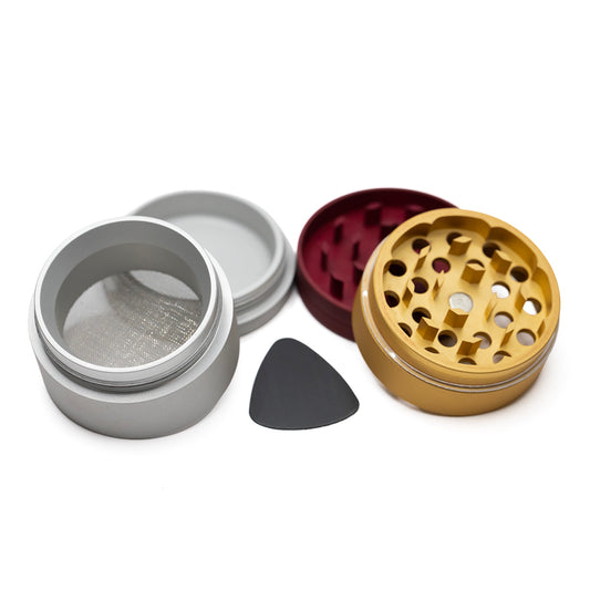 Waterfall 4 Part Grinder 50mm Red, Gold, Grey
