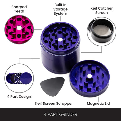 Waterfall 4 Part Grinder 87mm Blue, Turquoise & Purple