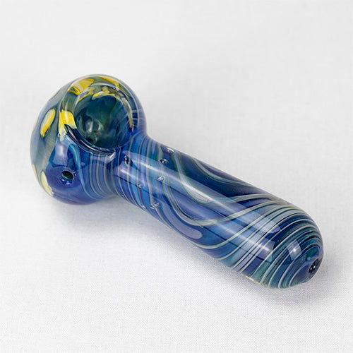 Glass Pipe- Blue Ocean Swirl And White/Yellow Dot Bowl #7 The Bong Shop