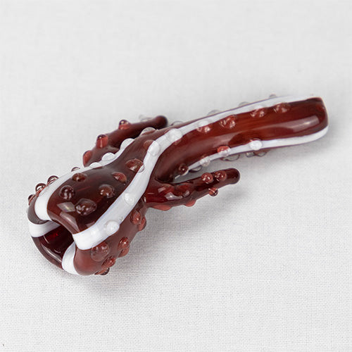 Glass Pipe- Tenticle Brown/Red W/White Stripes #29 The Bong Shop