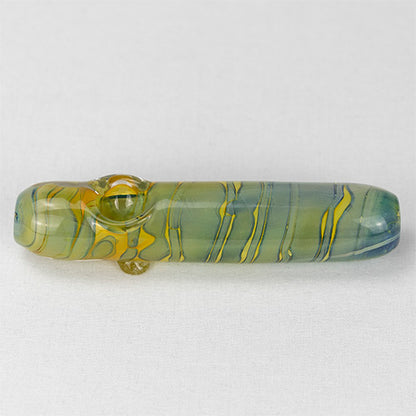 Glass Pipe- Straight W/Clear Ribbon Blue To Green/Brown #8 The Bong Shop