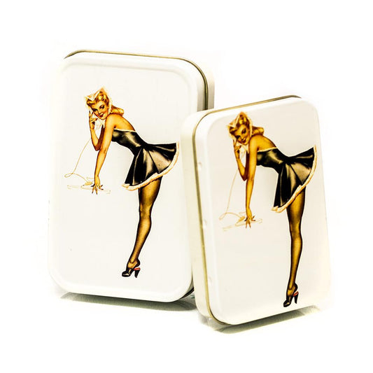 METAL TIN - BLONDE MAID PIN UP SET OF 2 The Bong Shop