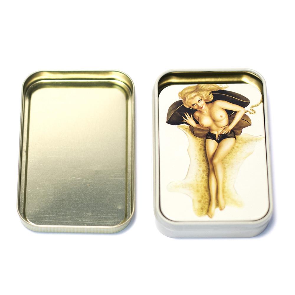 METAL TIN - BLONDE TOPLESS PIN UP SET OF 2 The Bong Shop
