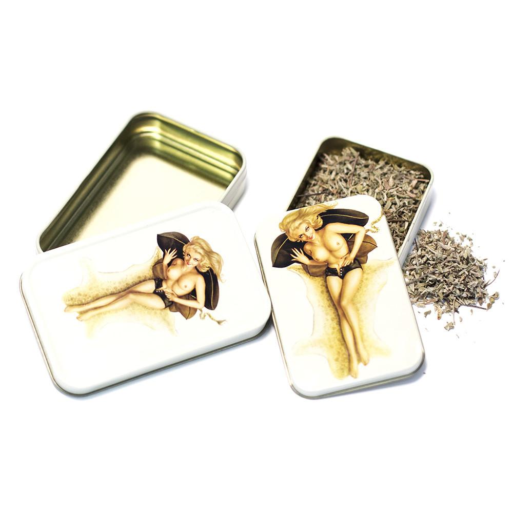 METAL TIN - BLONDE TOPLESS PIN UP SET OF 2 The Bong Shop